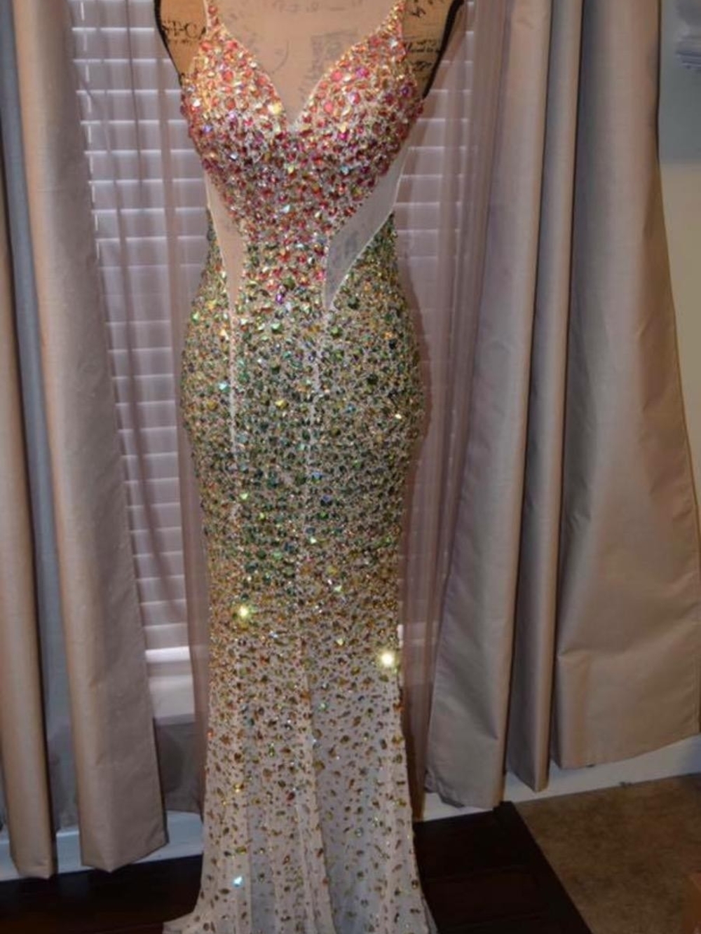 Crystal-Embellished Fitted Prom Gown in Pink and Gold
